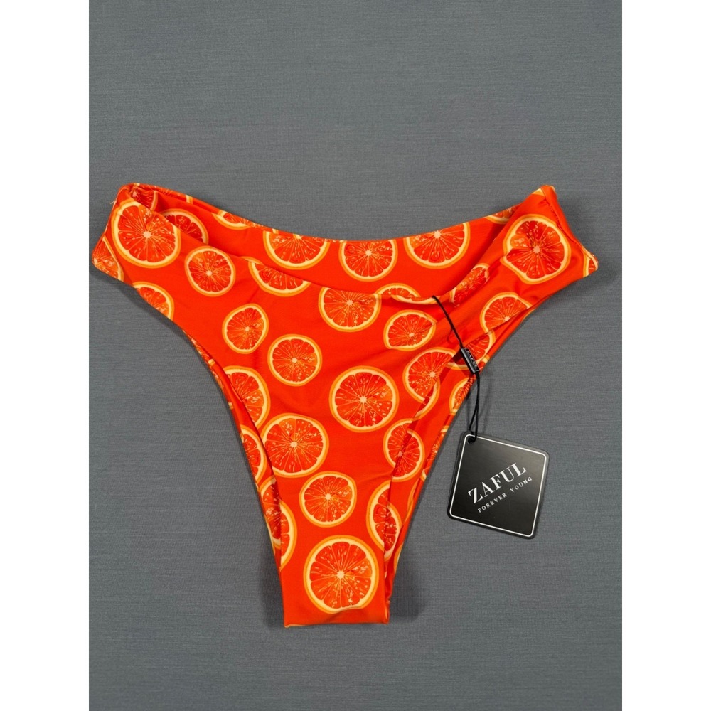 ZAFUL Orange Slice Print Bikini Swim Bottoms Womens Sz M (6) Cheeky High Leg NWT